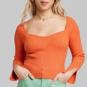 NWT!! Women's Sweetheart Neck Fitted Pullover Sweater Wild Fable, In orange XL